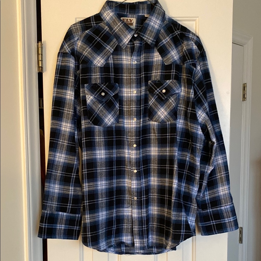 Ely Cattleman Blue &Black Plaid Western Shirt